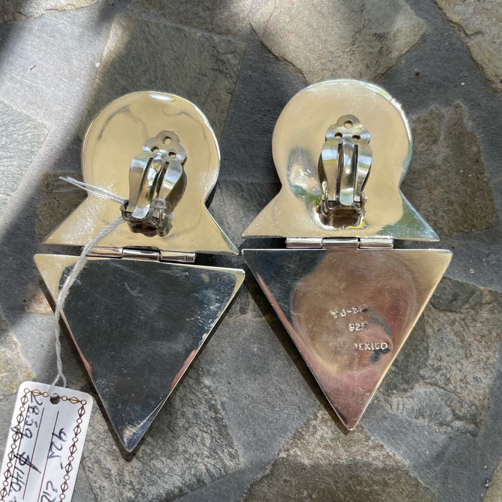 Sterling Silver Geometric Clip Earrings - Picture 8 of 11